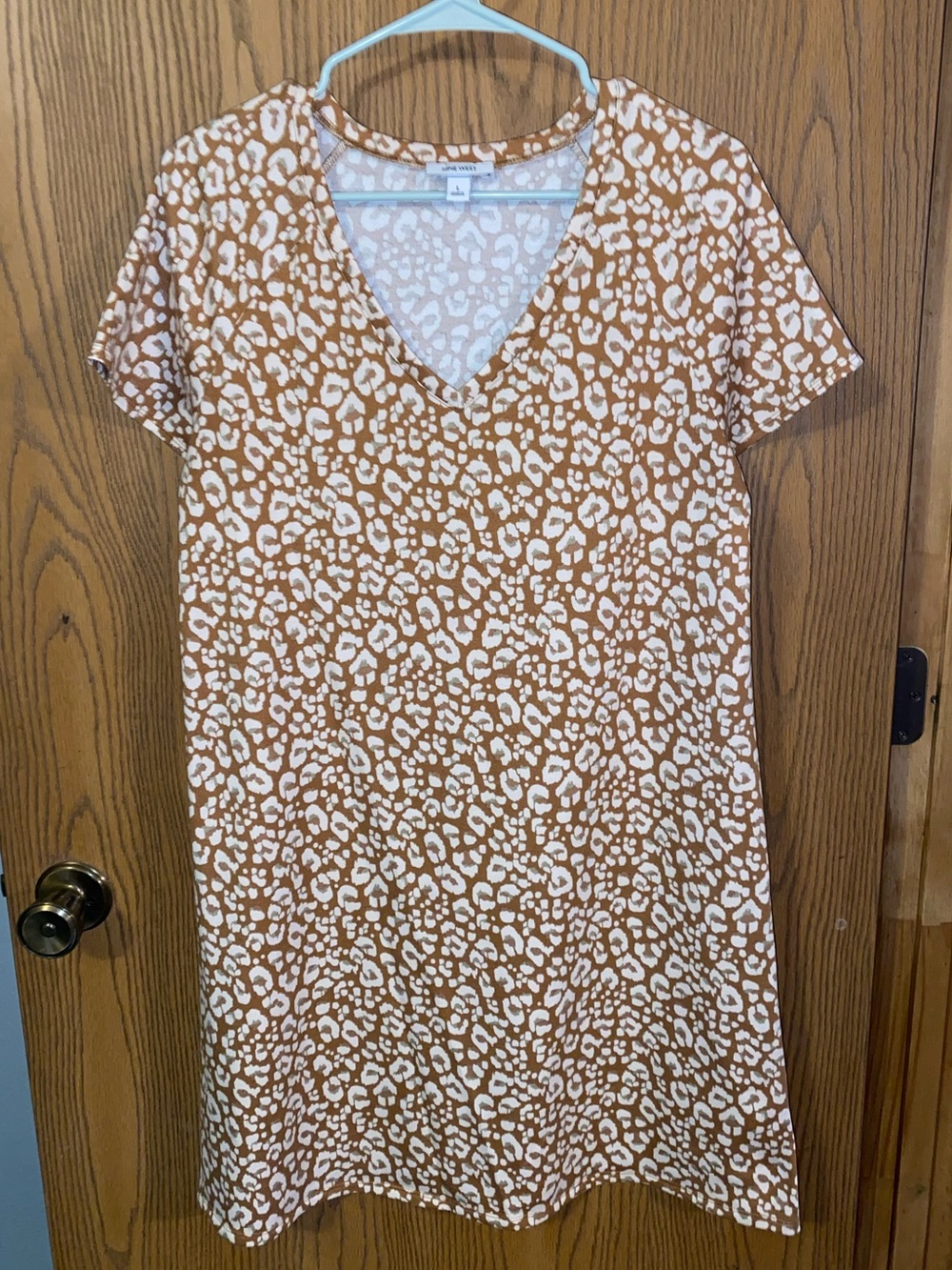 Nine West Brown and Cream V-Neck Short Sleeve Dress